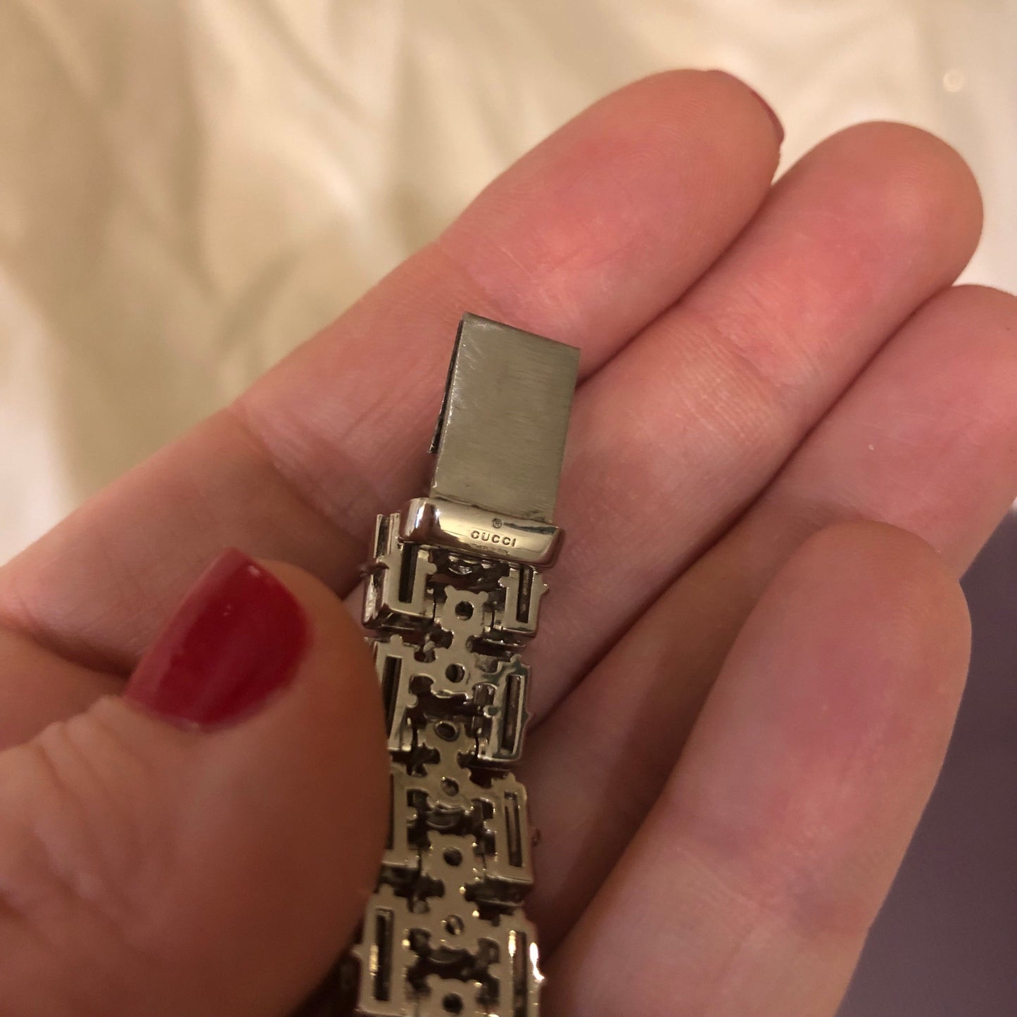 Gucci Silver Crystal GG Web Tennis Bracelet