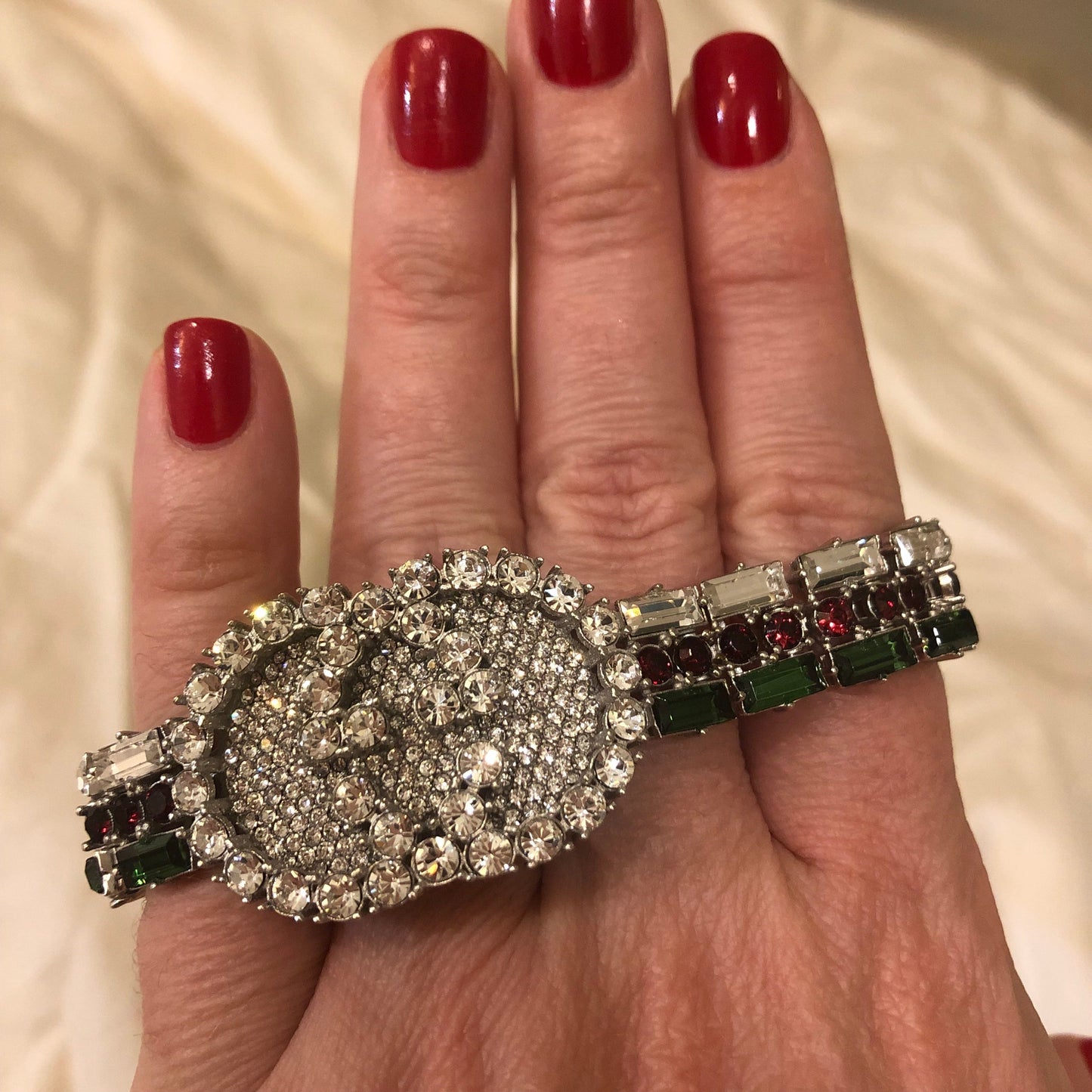Gucci Silver Crystal GG Web Tennis Bracelet