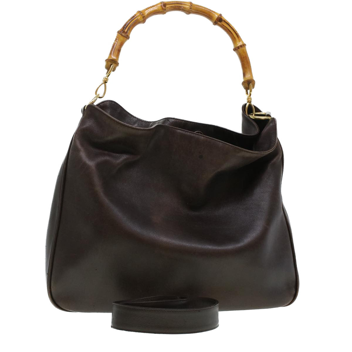 Gucci Bamboo Hand Bag Leather 2way Brown 0011577  bs5919