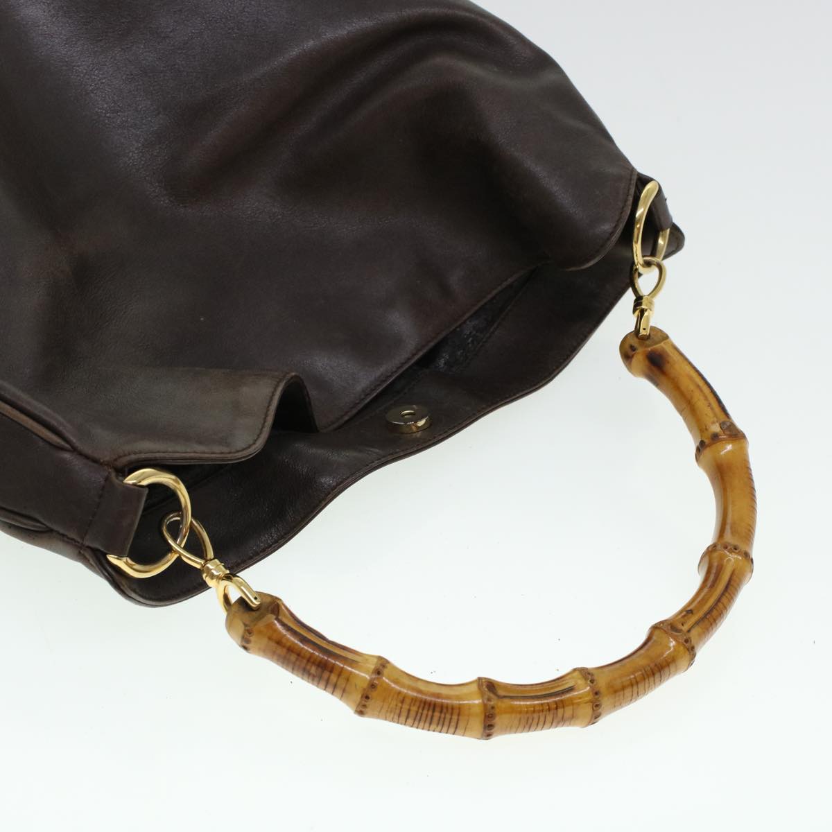 Gucci Bamboo Hand Bag Leather 2way Brown 0011577  bs5919