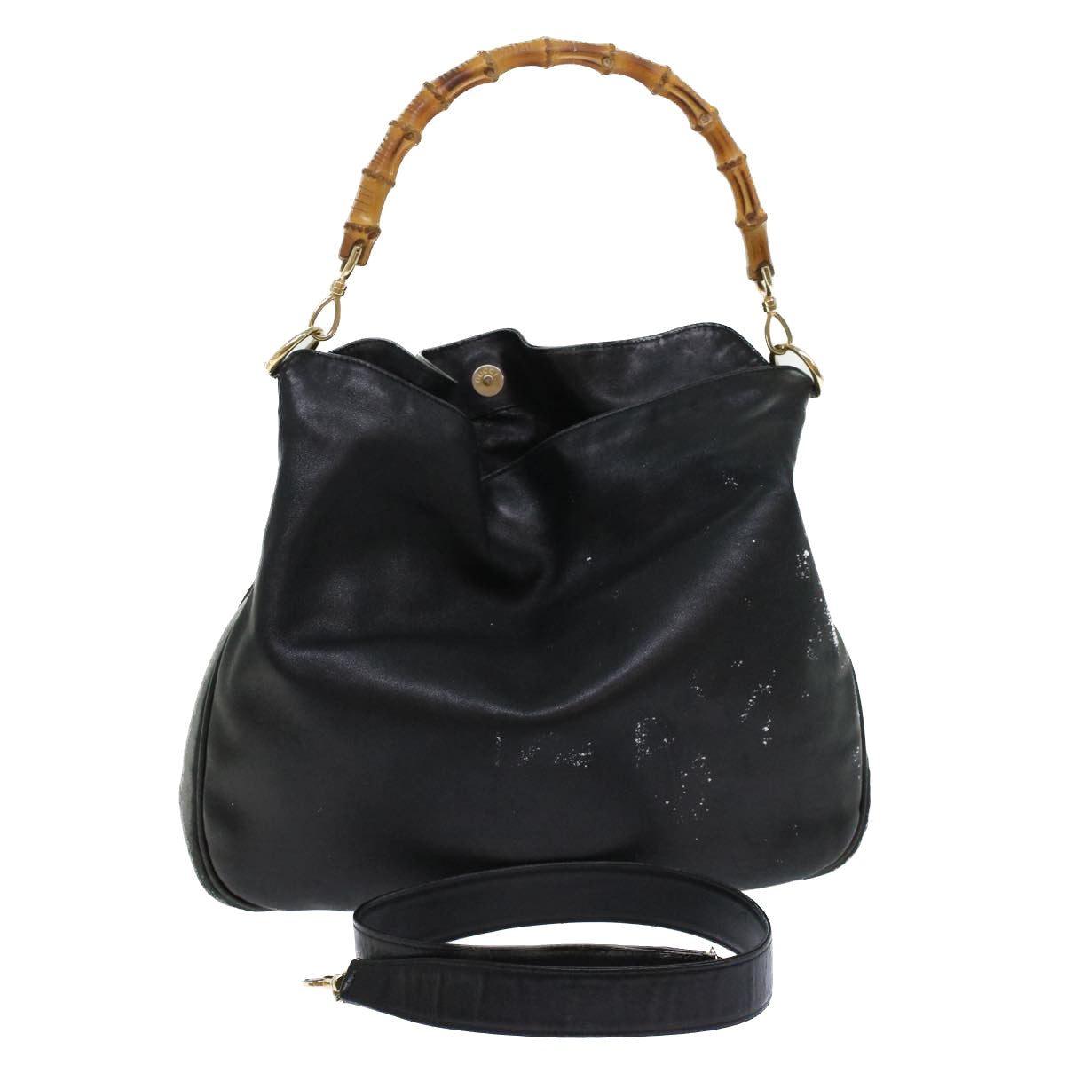 Gucci Bamboo Hand Bag Leather 2way Black  bs6247