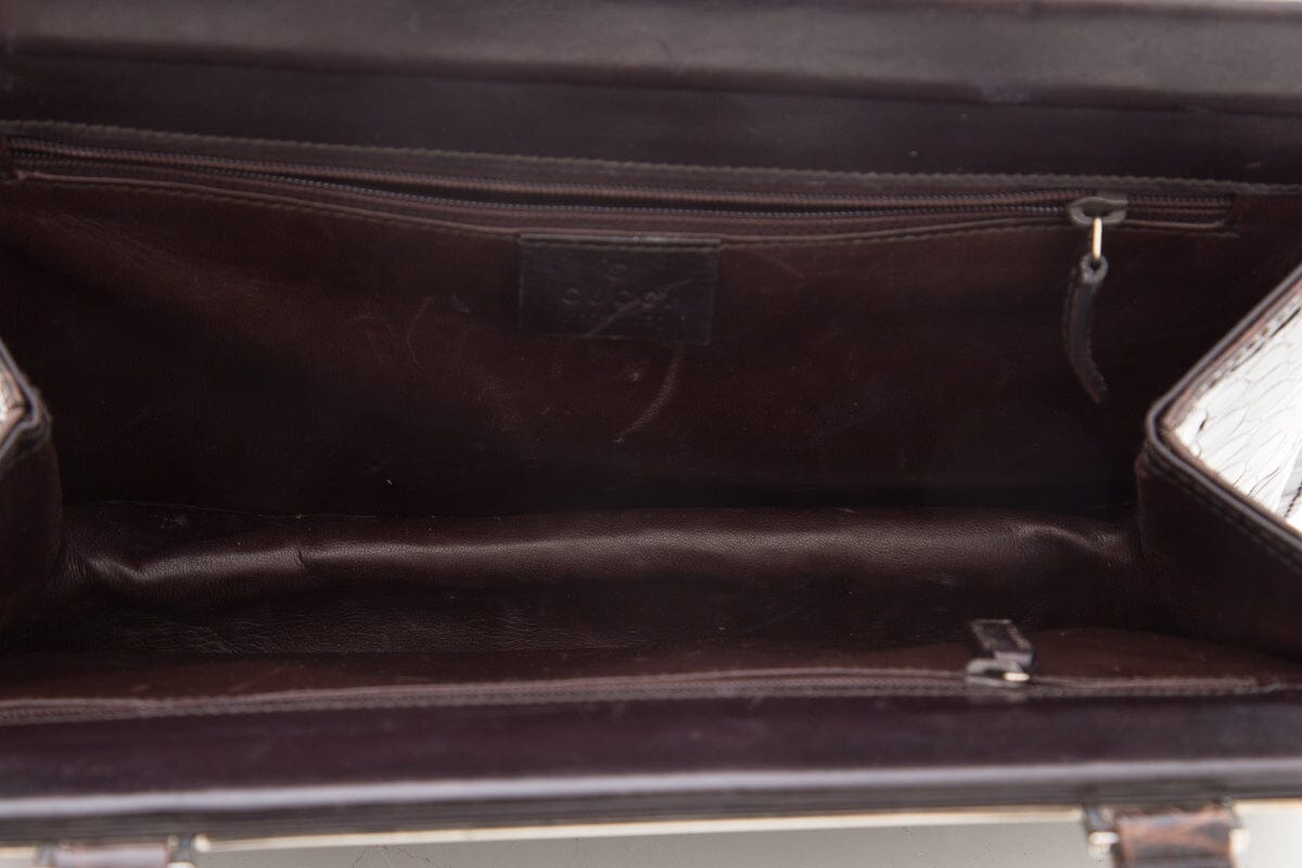 Gucci Brown Crocodile Tom Ford Era Top Handle Handbag