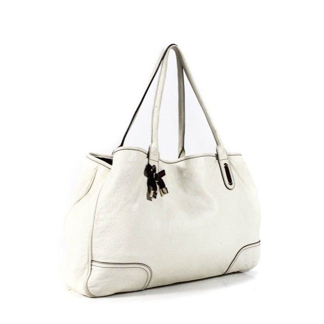 Gucci White Leather Princy Satchel W Red & Green Striped Accents