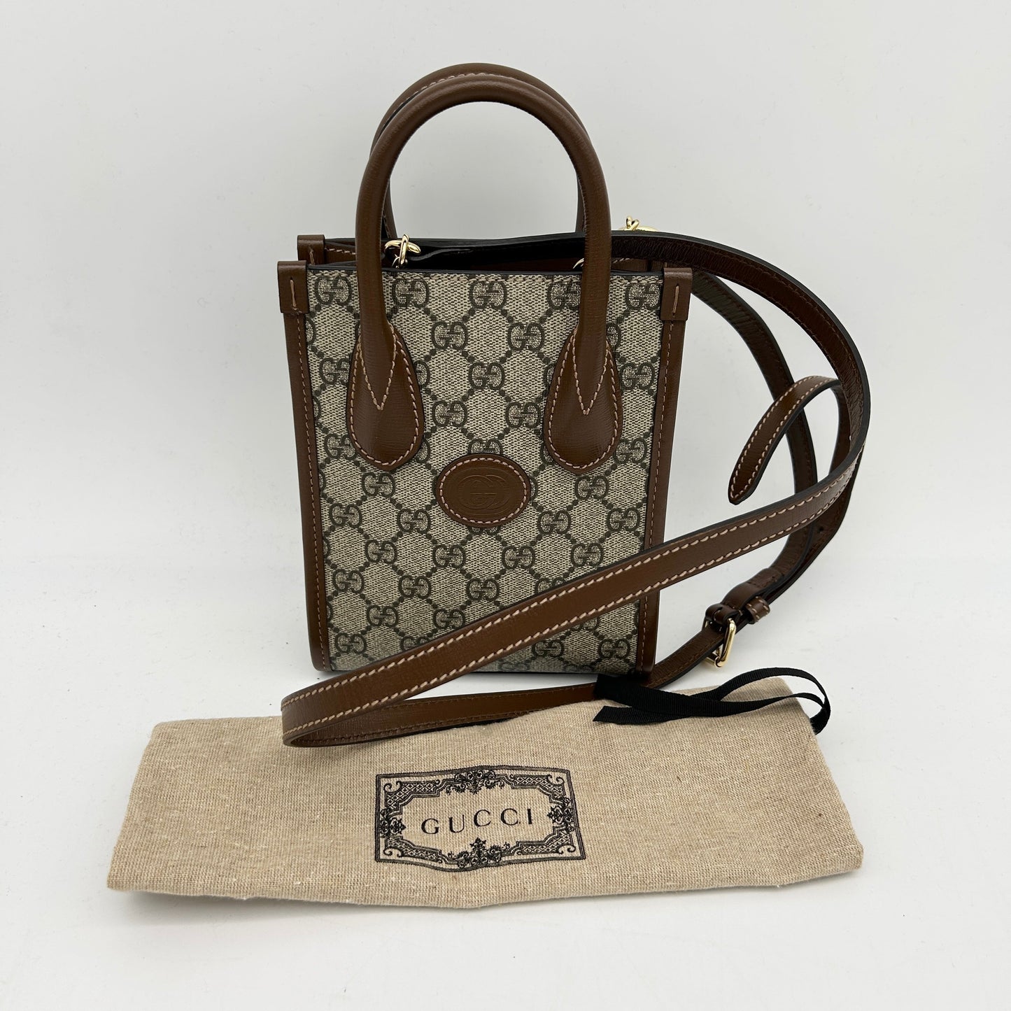 GUCCI Mini Bag With Interlocking G, Beige, GG Canvas 24120201