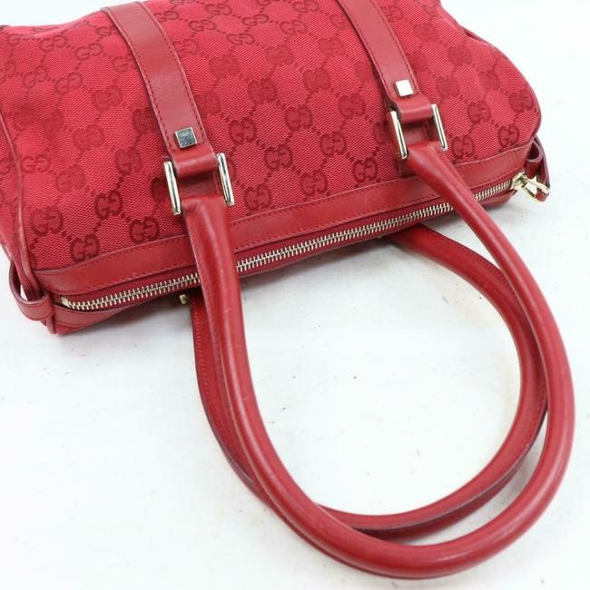 Gucci Boston Guccissima Print Canvasleather Red Large G Logo Canvas And Leather Satchel