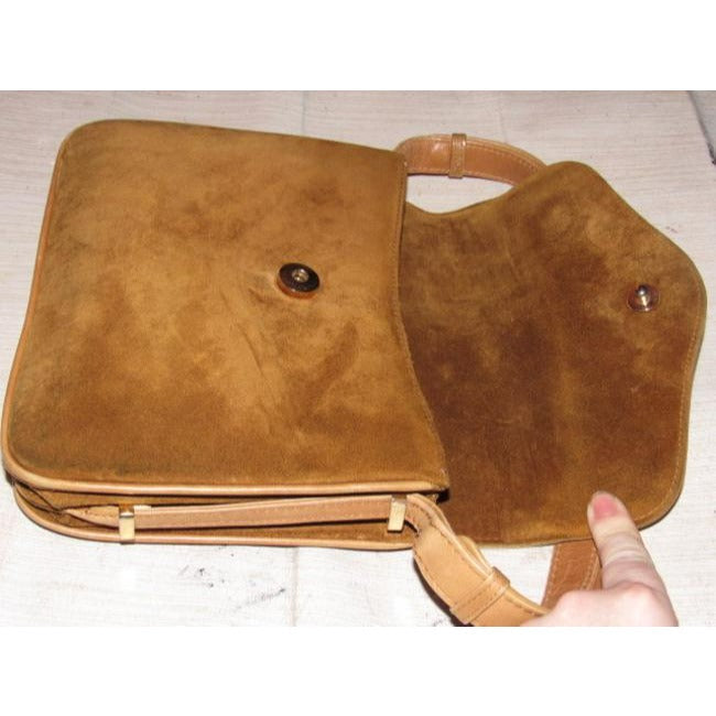 Gucci Vintage Pursesdesigner Purses Camel Suede And Leather Shoulder Bag