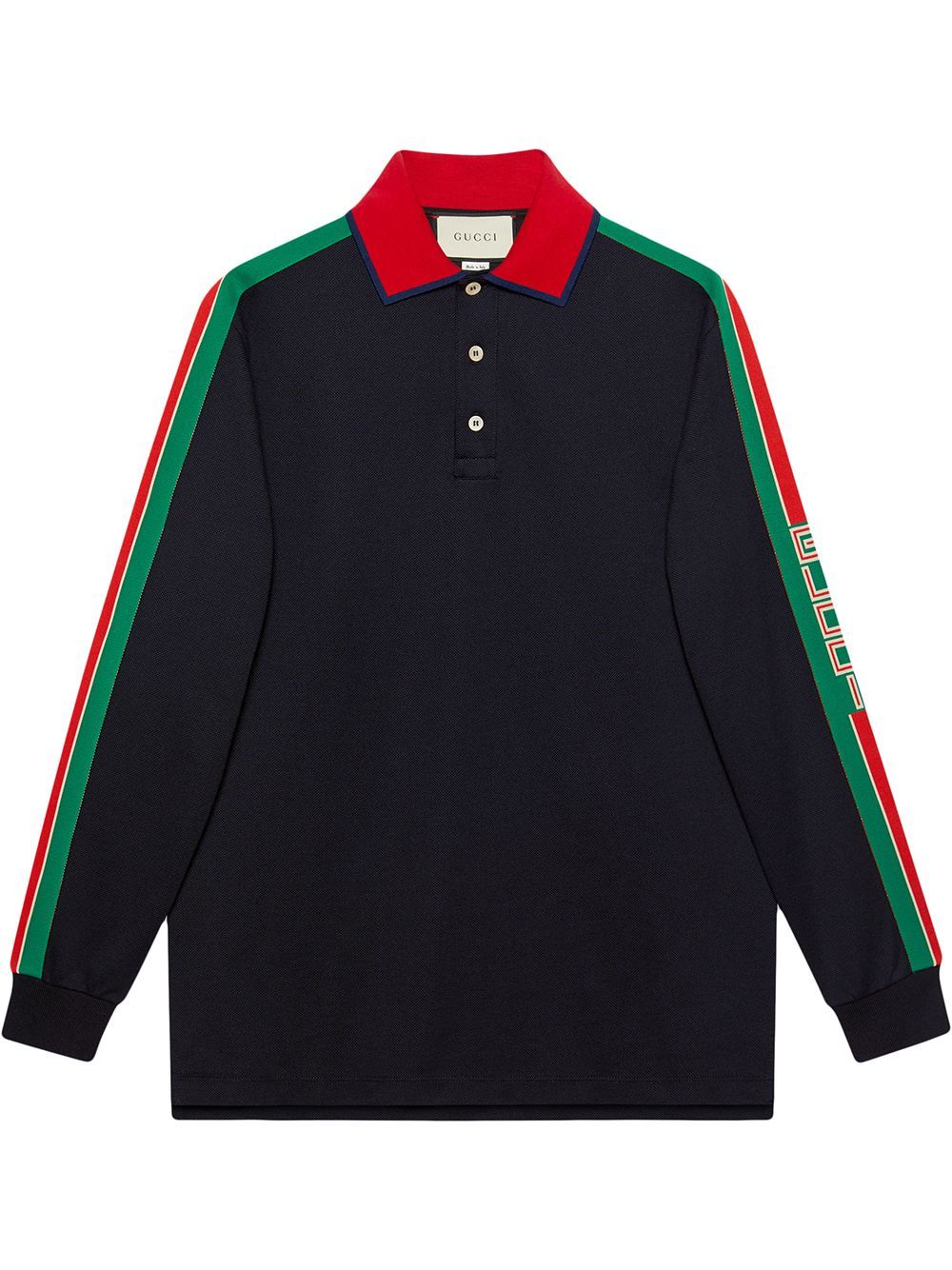 Gucci Web-stripe Detail Long Sleeve Polo in Black