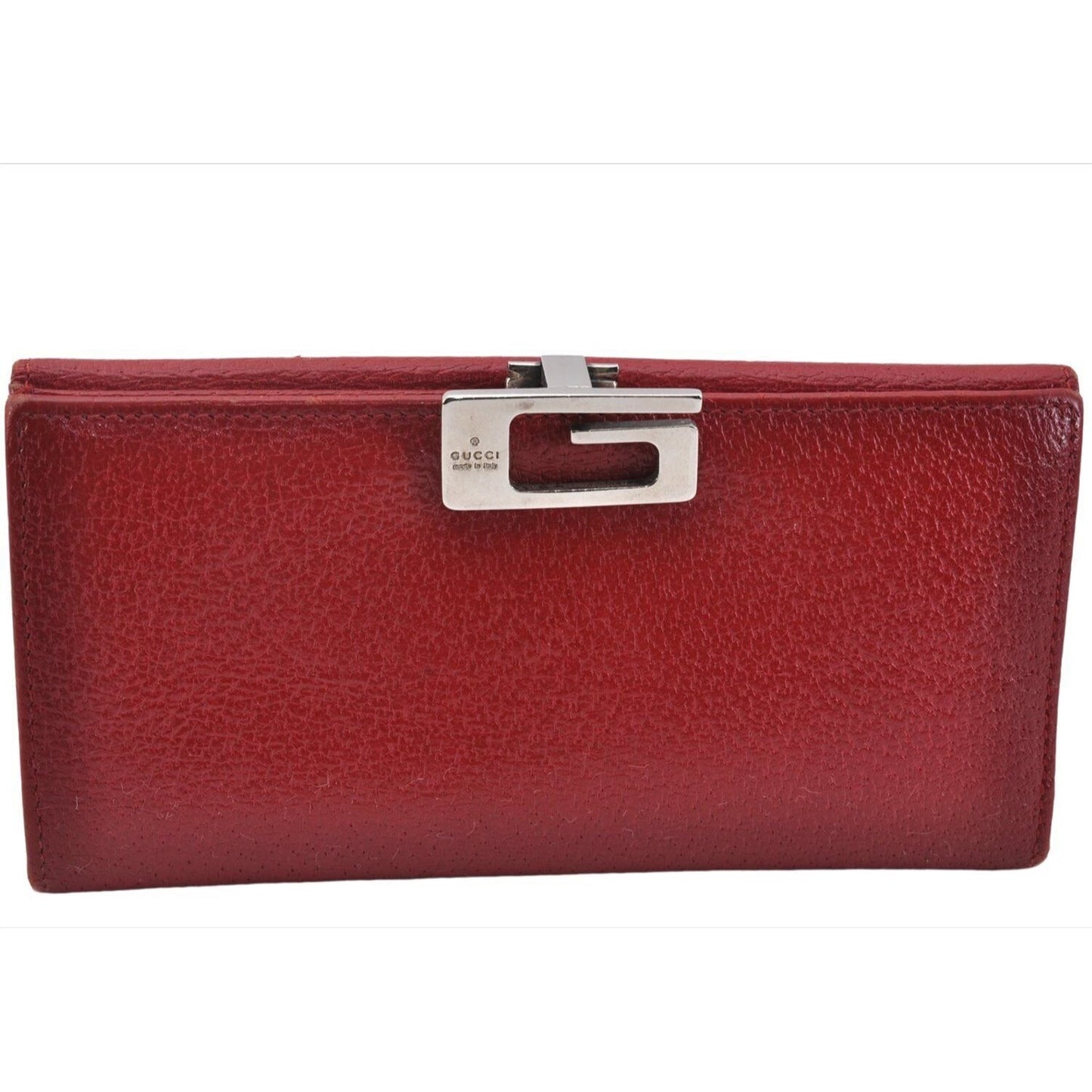 Gucci red leather wallet w square silver G clasp