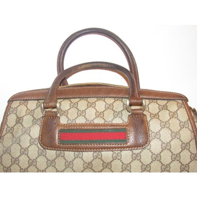 Gucci Xl W Guccissima Print Canvasleather Stripe Brown Coated Canvas And Leather Satchel