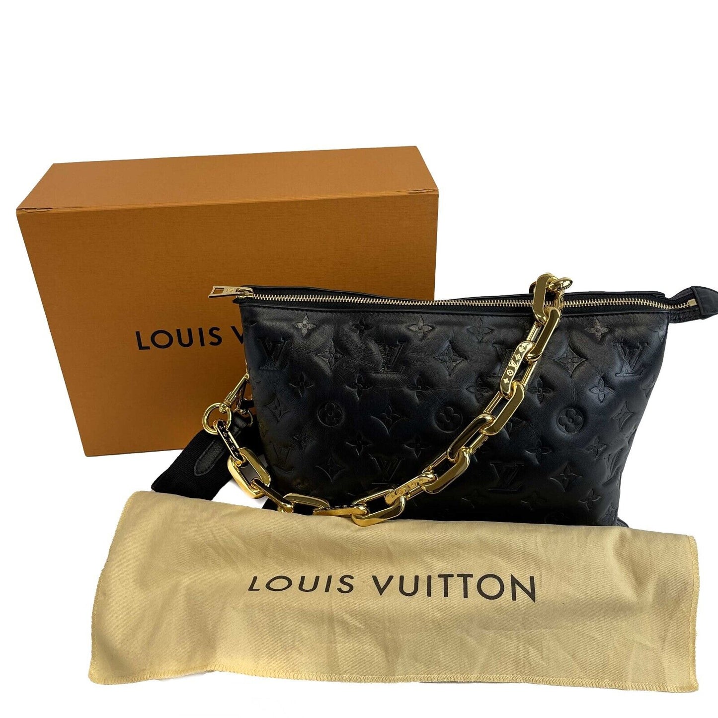 LOUIS VUITTON - Coussin MM - Black Leather Shoulder Bag w/ 2 Straps FULL KIT