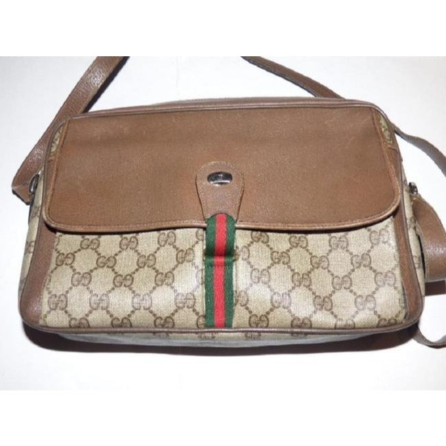 Gucci Vintage Gg Web Shades Of Brown With Large G Logo And Red Green Stripe