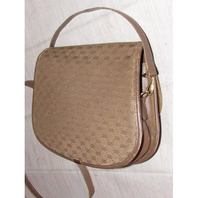 Gucci Vintage Purses Brown Canvas With Small G Logo Print And Brown Leather Cross Body