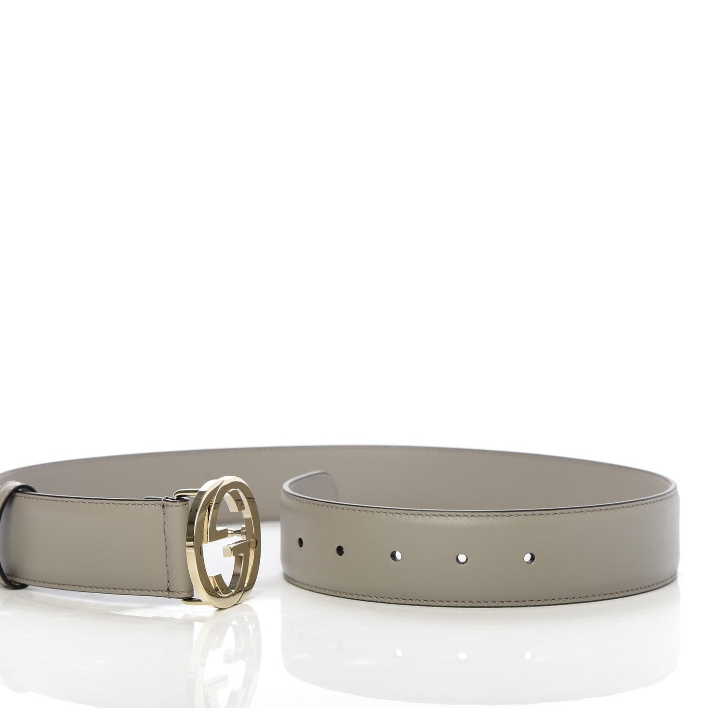 Gucci Interlocking GG Calfskin Belt in Lead Gray