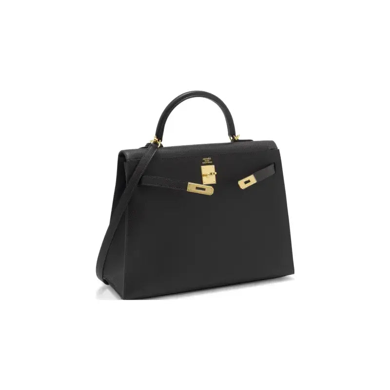 HERMES Kelly 25 Bag Epsom Leather Handbag (25,28) Black gold hardware