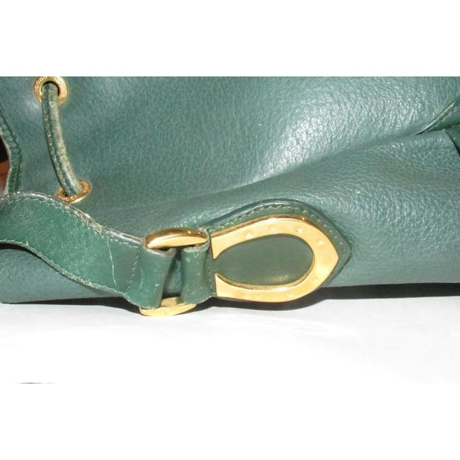 Gucci Horsebit Bucket Bag Xl Drawstring Accents Green W Gold Horseshoes Leather Satchel