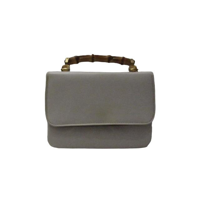 Gucci Box W Lunch Bamboo Handle White Patent Leather Satchel