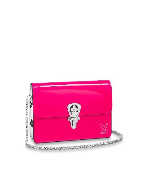 Louis Vuitton Cherrywood Chain Wallet Patent Leather Monogram Berlingot Pink