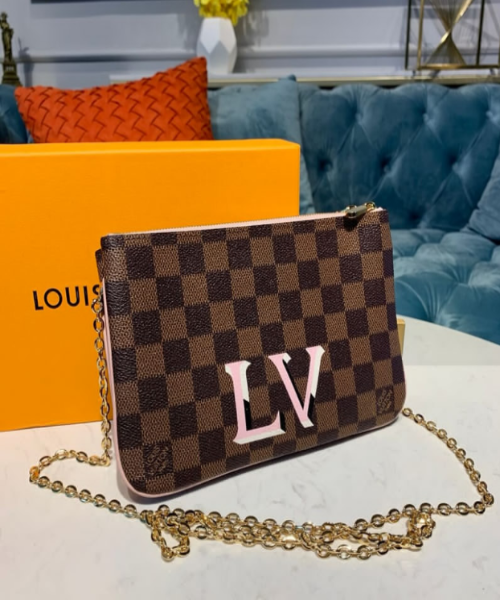Louis Vuitton Double Zip Pochette Damier Ebene Louis Vuitton Print