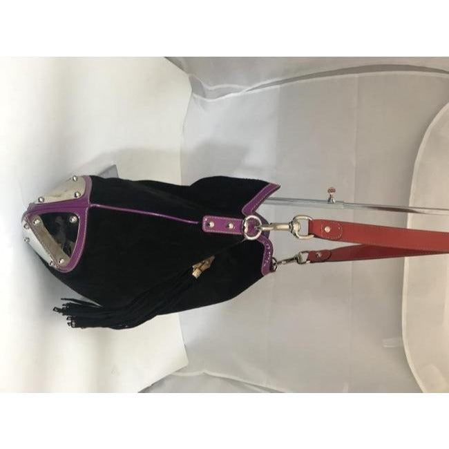 Gucci Black W Purple & Red Suede And Leather Indy Xl Hobo Bucket Bag