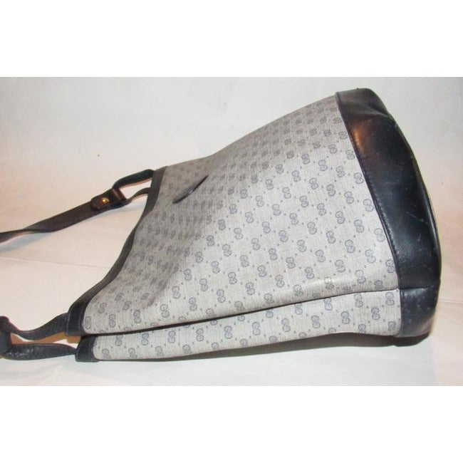 Gucci Navy Micro Guccissima Print on White Leather Bucket Bag