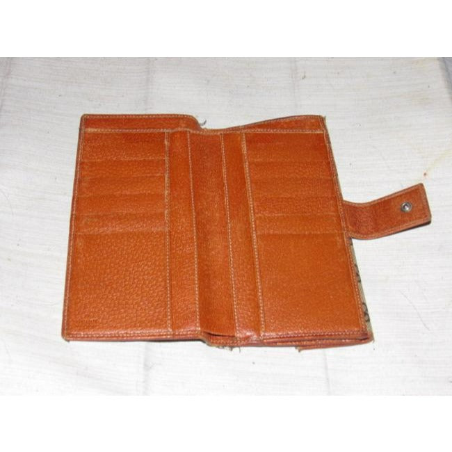 Gucci Brown Large G Logo Print Canvas And Orange Brown Leather Vintage Wallet