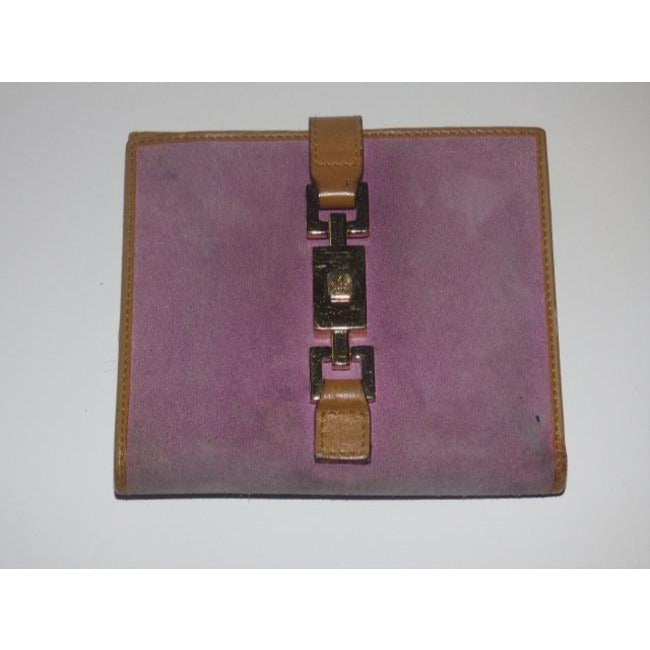 Gucci Jackie O Style Push Button Pink Suede And Camel Leather Vintage Wallet