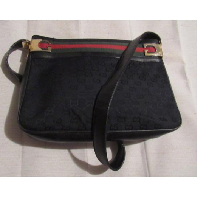 Gucci W Guccissima Canvasleather Sherry Stripe Top Black G Printred And Green Canvas Leather Shoulde