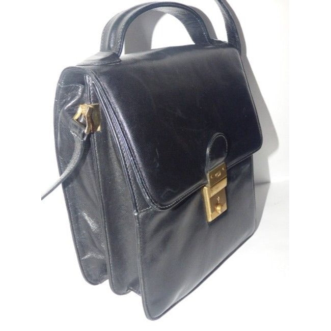 Gucci Padlock Bag Two Way Top Handle With Strap Black Leather Satchel