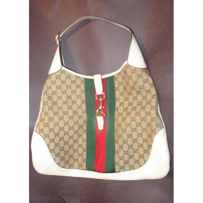 Gucci Jackie Modern Purses White Leather And Gg Leather Hobo Bag