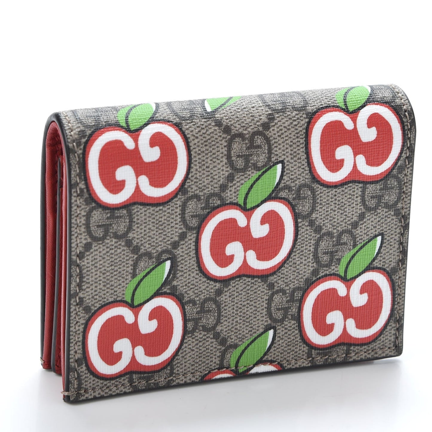 Gucci GG Supreme Monogram Apple Print Card Case Wallet in Tan