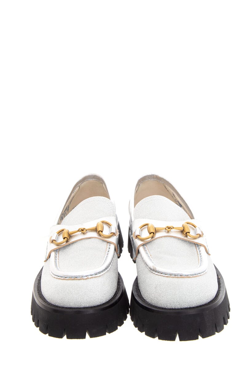 Gucci Silver Glitter Horsebit Platform Loafers SZ 39