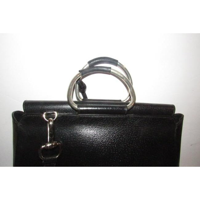 Gucci W Bamboo Line Two Removable Strap Black Leatherchrome Satchel