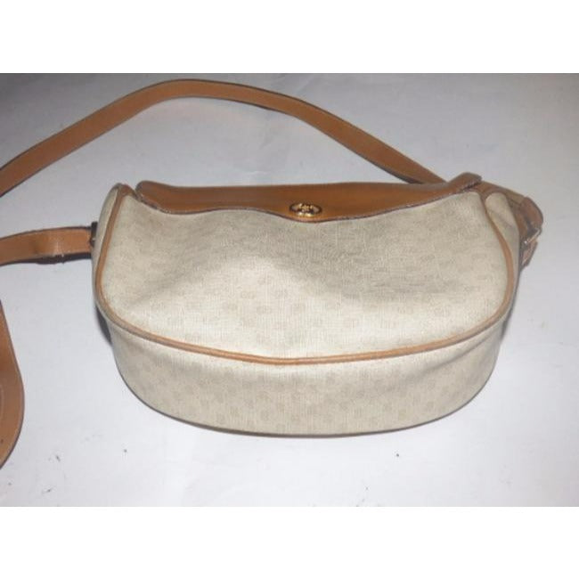 Gucci Vintage Camel Small G Logo Print On Ivory Coated Canvas And Camel Leather