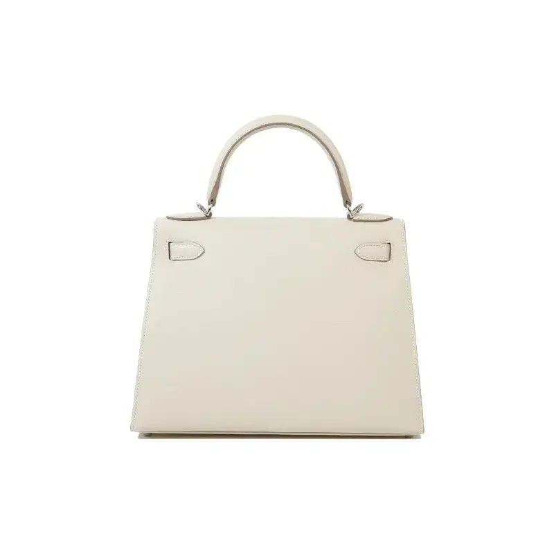 HERMES Kelly 25 Bag Epsom Leather Handbag (25,28) Milkshake White  silver hardware