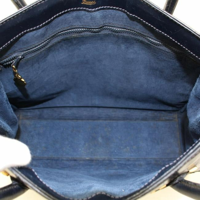 Gucci Horsebit Vintage Pursesdesigner Purses Navy Blue Leather With Gold Horse Shoe Accents Satchel