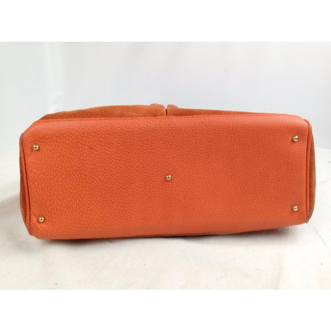 Gucci Orange Suede Bamboo Line Two Way Satchel w Pockets