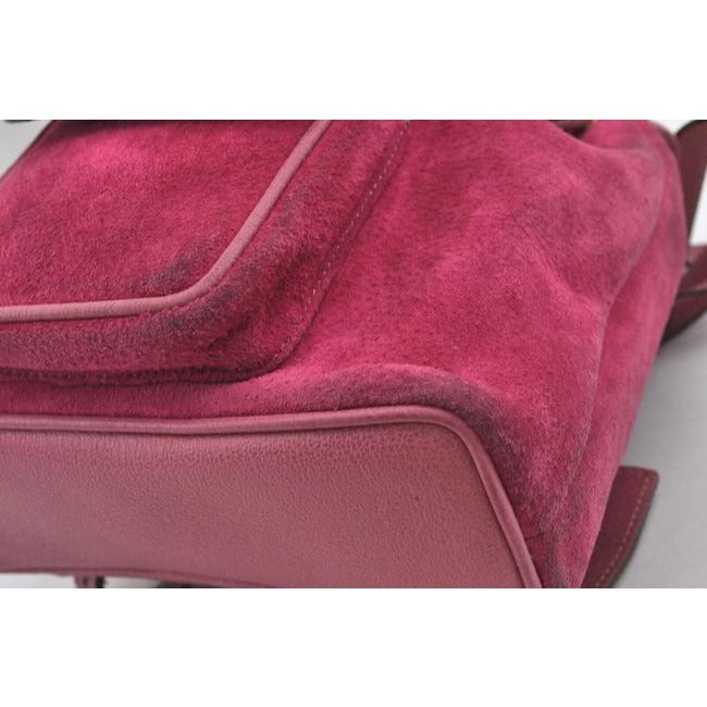 Gucci Suede Leather With Handle Fuchsia Gold Bamboo Suede And Leather Backpack