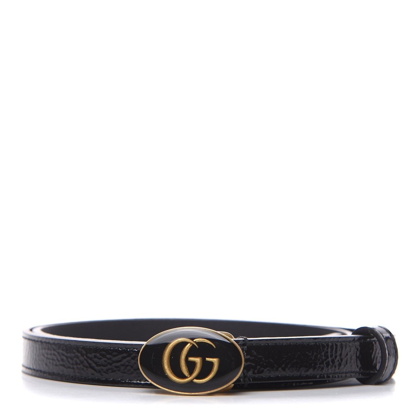 Gucci Leather Belt with Oval Enameled Buckle in Black