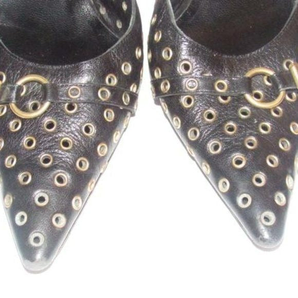 Gucci Black Brass Grommets Mule Kitten Heels