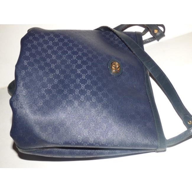 Gucci Blue Micro G Print on Dark Blue Leather Bucket Bag