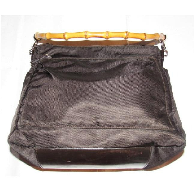 Gucci Vintage Brown Canvas And Leather With A Bamboo Handle Accents Satchel
