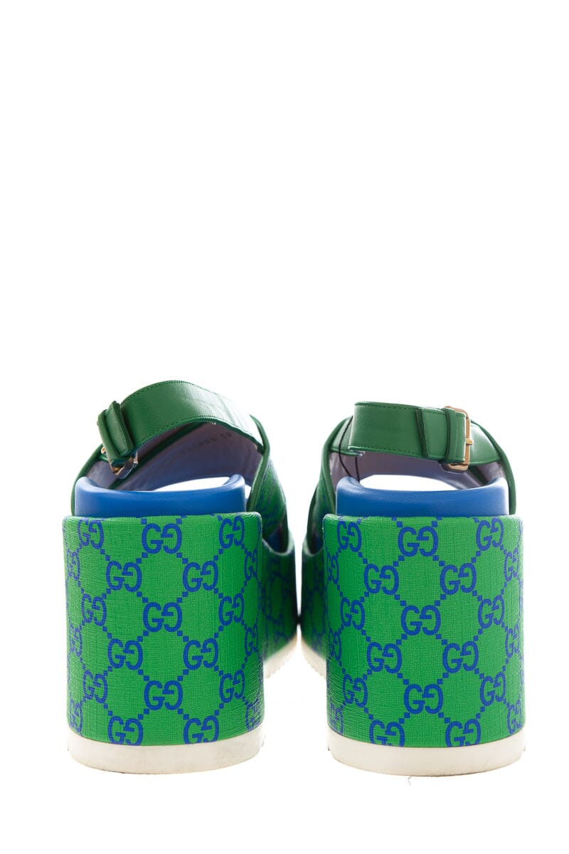 Gucci Blue & Green GG Supreme Platform Sandals SZ 39