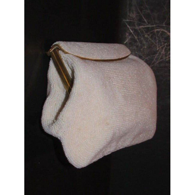 Gucci Vintage Iridescent Pearl Seed Bead With A Hinged Top White Plastic Clutch