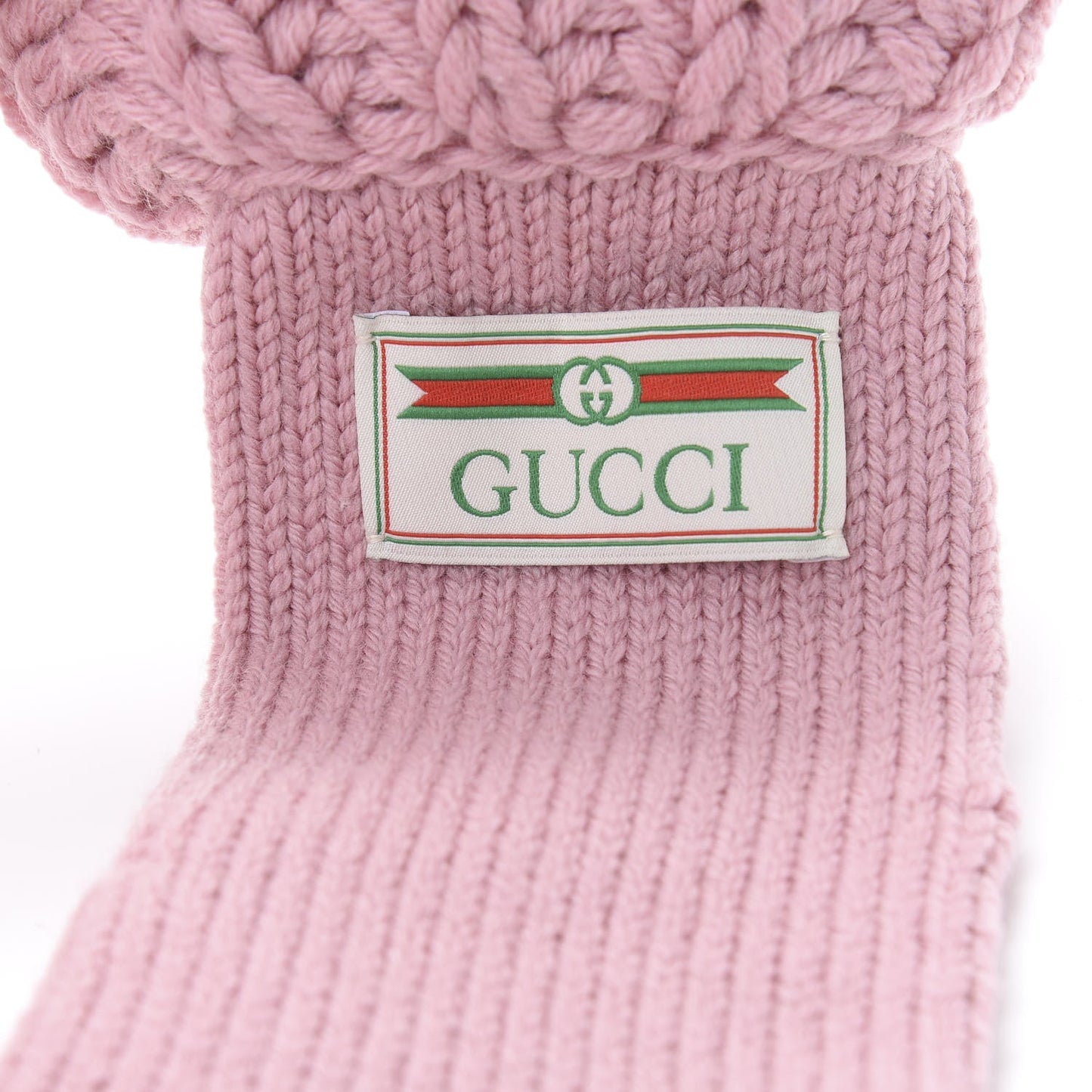 Gucci Wool Knit Tricot Logo Gloves in Rose Red