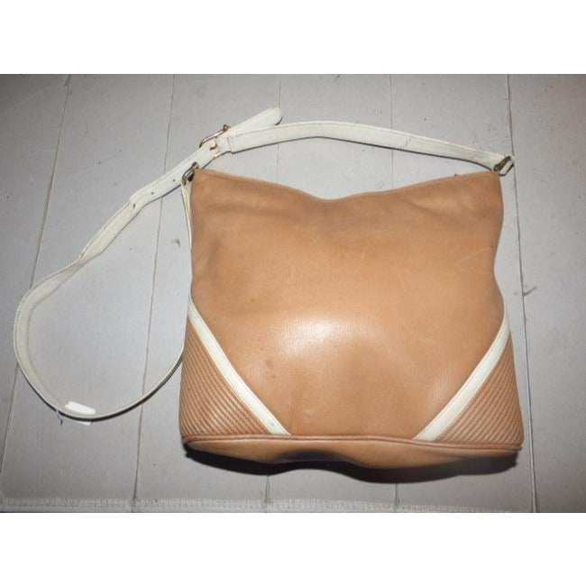 Gucci Vintage Camel Leather With Ivory Accents Satchel