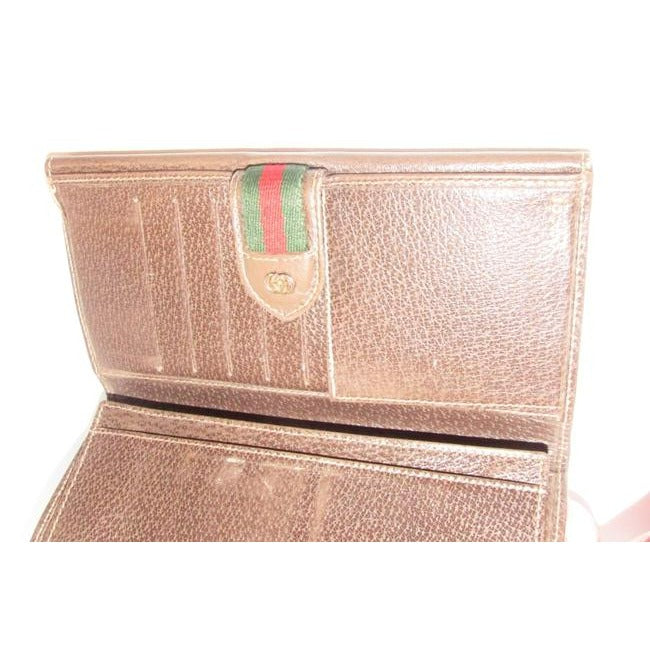 Gucci Brown G Printed Green Stripe Xl W Collection Continental Sherry Wallet