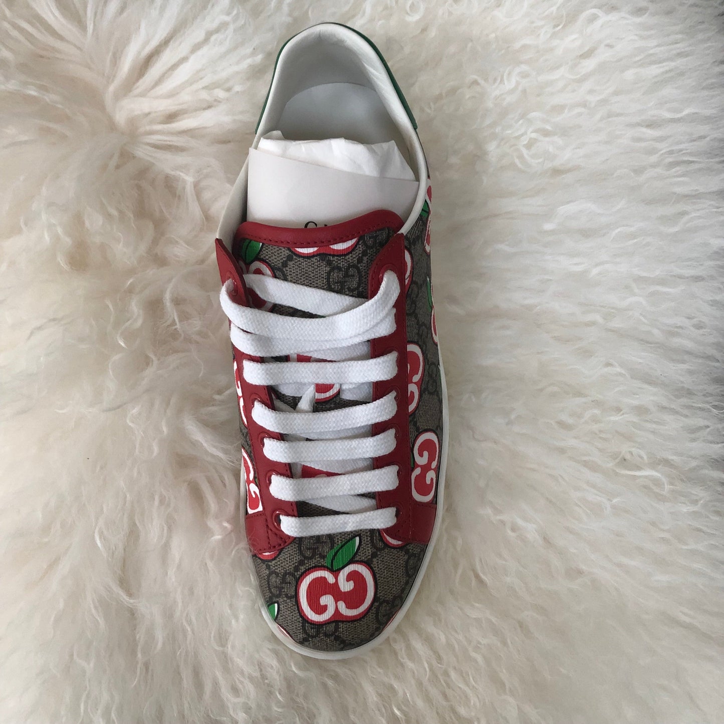 Gucci Ace Sneaker with GG Apple Print in Beige