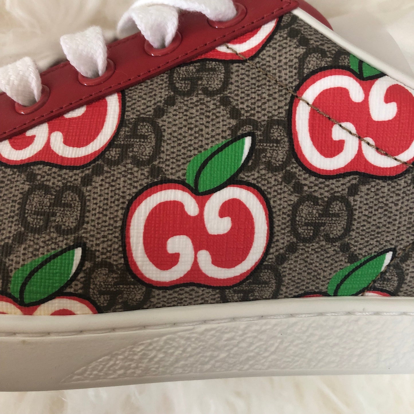 Gucci Ace Sneaker with GG Apple Print in Beige