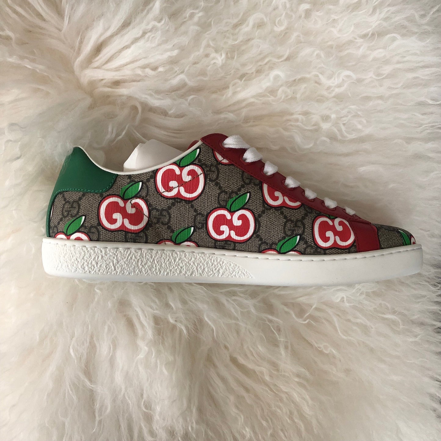 Gucci Ace Sneaker with GG Apple Print in Beige