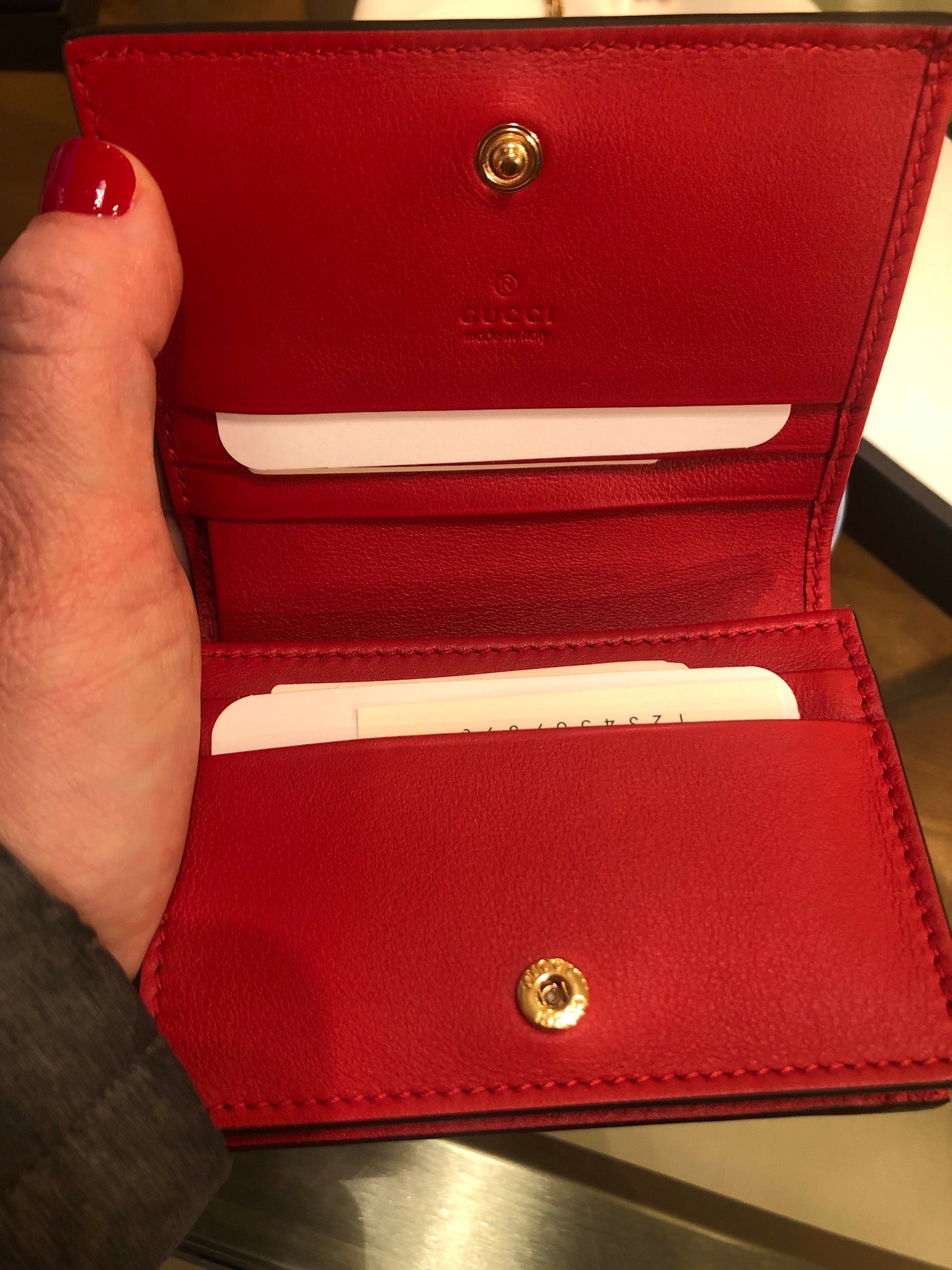 Gucci GG Supreme Monogram Apple Print Card Case Wallet in Tan
